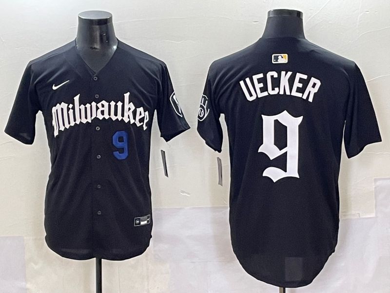 Men 2025 Milwaukee Brewers #9 Uecker Black Five generations Joint Name Nike MLB Jersey style 5->milwaukee brewers->MLB Jersey